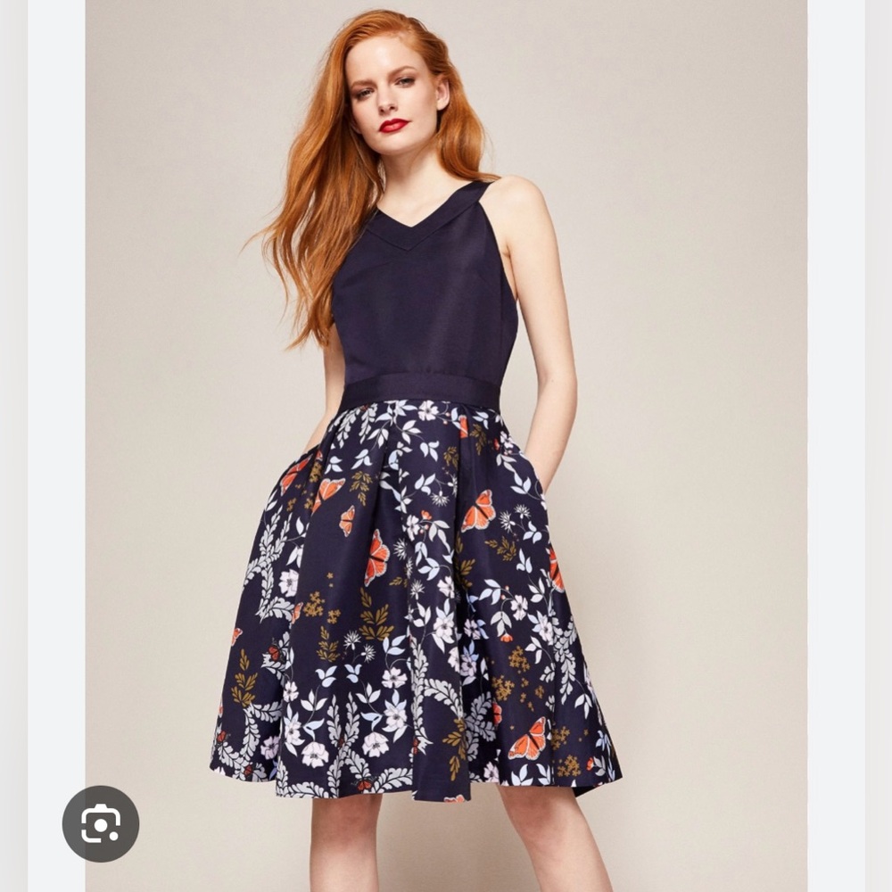 EUC stunning Ted Baker Kyoto Gardens A Line Summer dress Navy